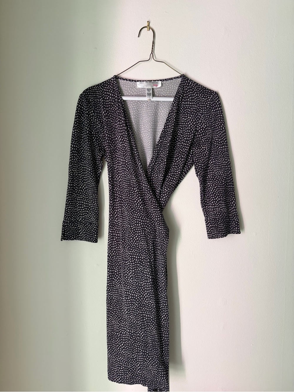 Vintage Diane Von Furstenberg Black & White Hears Wrap Dress